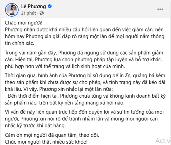 Diễn viên Lê Phương lên tiếng về việc bị lợi dụng hình ảnh