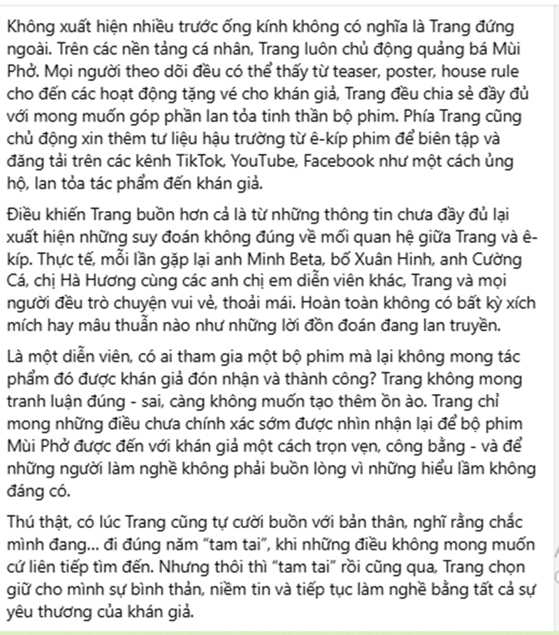 Thu Trang bác tin đồn rạn nứt ê-kíp phim “Mùi phở”, đạo diễn lên tiếng