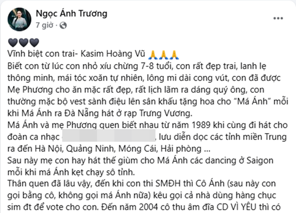 Ngọc Ánh xót xa khi Kasim Hoàng Vũ qua đời, nhớ thời anh còn nhỏ