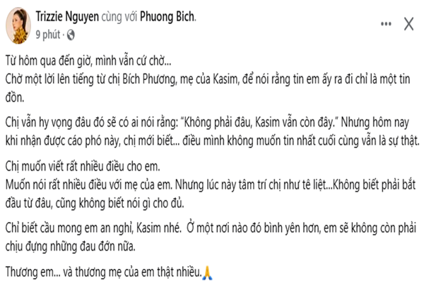 Ngọc Ánh xót xa khi Kasim Hoàng Vũ qua đời, nhớ thời anh còn nhỏ