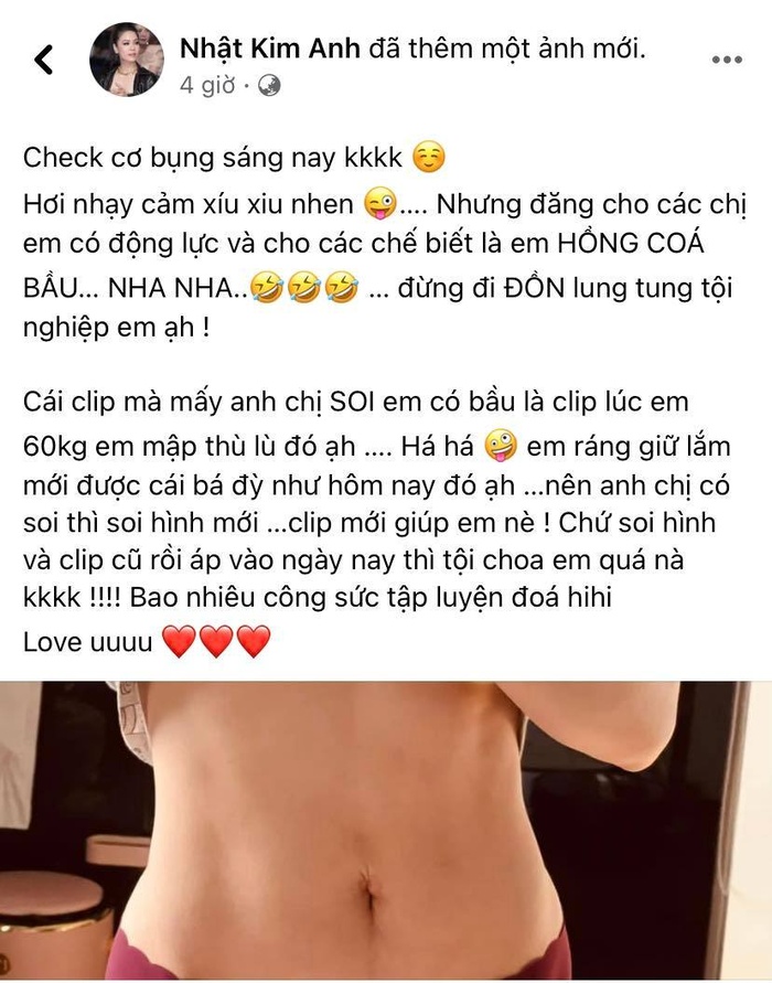 Nhật Kim Anh lên tiếng về tin đồn 'bầu bí', đăng kèm bằng chứng thuyết phục