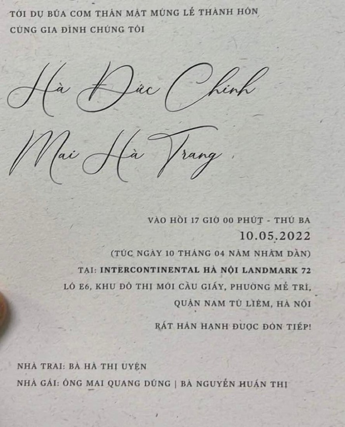 Lộ thiệp cưới 'chất như nước cất' của Hà Đức Chinh