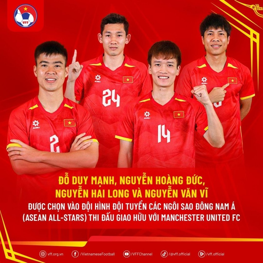4 tuyển thủ Việt Nam được chọn đối đầu Manchester United trong đội hình ASEAN All-Stars