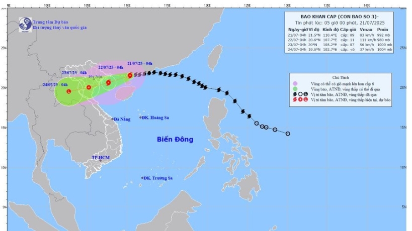 Bão số 3 giật cấp 11, còn cách Hải Phòng-Quảng Ninh hơn 200km