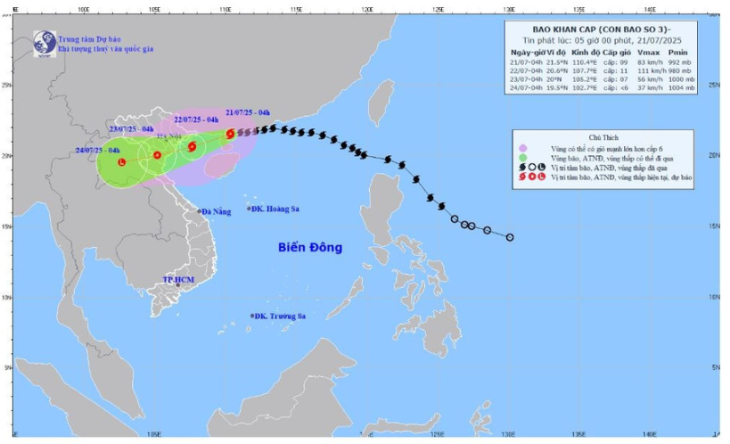 Bão số 3 giật cấp 11, còn cách Hải Phòng-Quảng Ninh hơn 200km