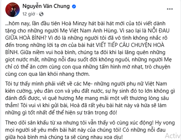 Hòa Minzy chia sẻ về ca khúc “Nỗi đau giữa hòa bình”