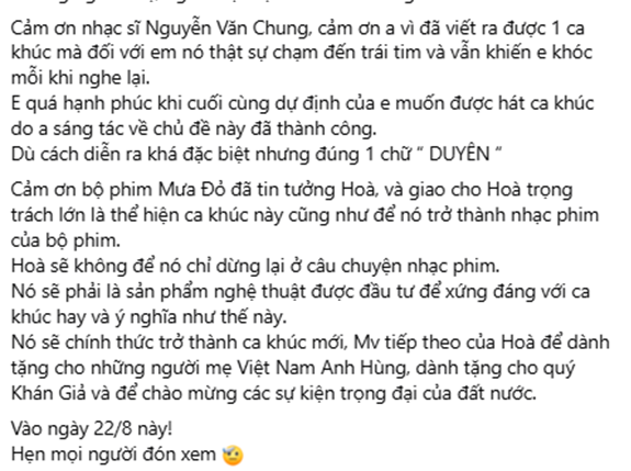 Hòa Minzy chia sẻ về ca khúc “Nỗi đau giữa hòa bình”