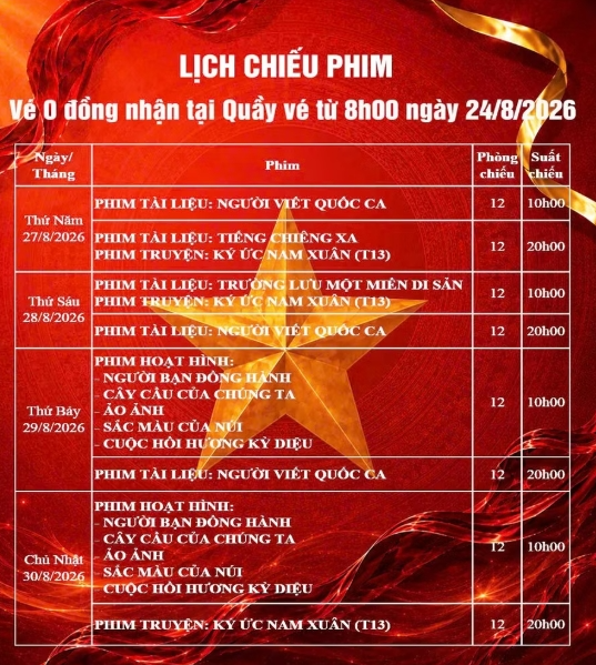 Chiếu miễn phí nhiều phim điện ảnh đặc sắc dịp Quốc khánh 2/9