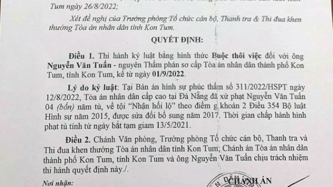 Một thẩm phán nhận hối lộ 20 triệu đồng để giải quyết ly hôn nhanh