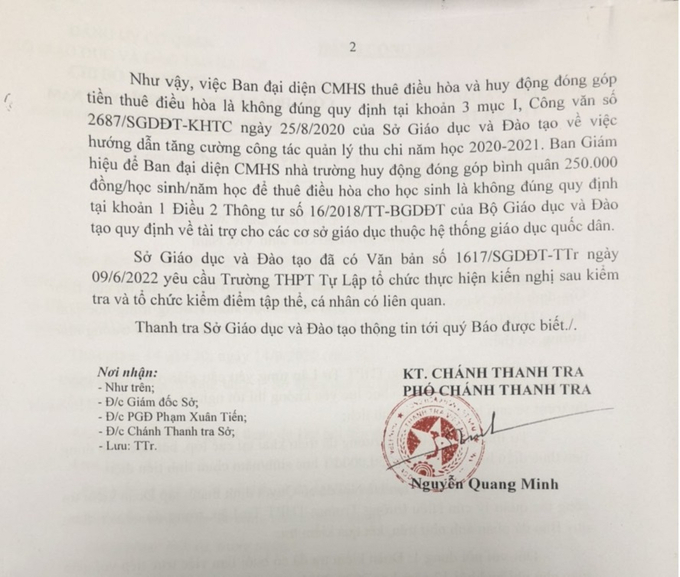 Học sinh Trường THPT Tự Lập - Hà Nội phải đóng tiền "thuê điều hòa": Sai quy định, yêu cầu kiểm điểm