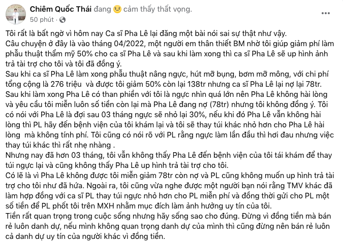 Drama cực gắt: Pha Lê tố Chiêm Quốc Thái 'cẩu thả, vô tâm', bác sĩ đòi ngay khoản nợ lớn