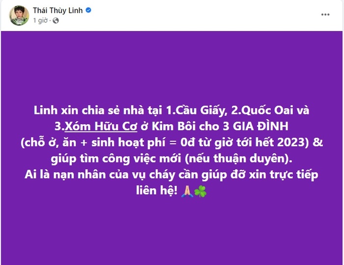 Trung Quân, Phương Oanh cùng nhiều sao Việt ủng hộ nạn nhân trong vụ cháy ở Hà Nội