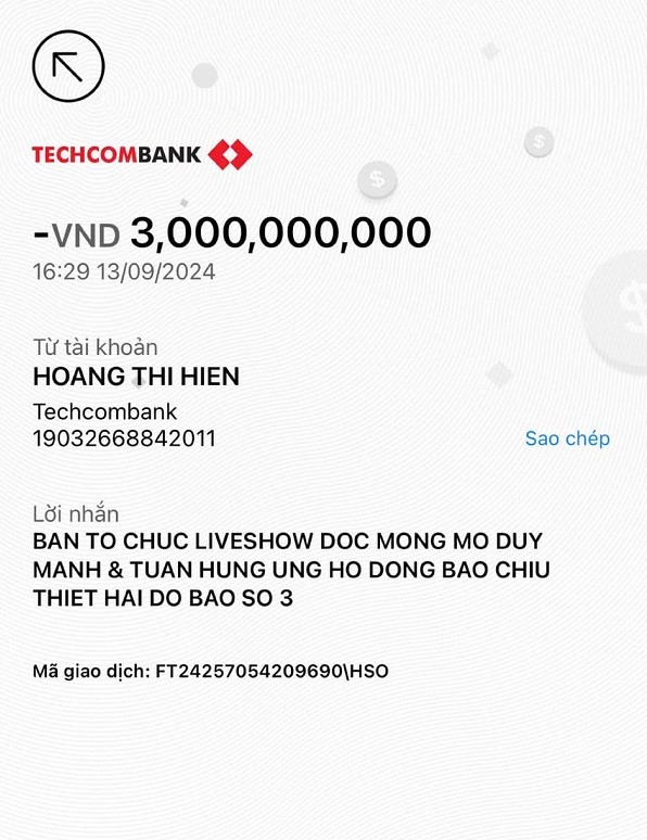 BTC đêm nhạc Tuấn Hưng - Duy Mạnh đã chuyển 3 tỷ ủng hộ