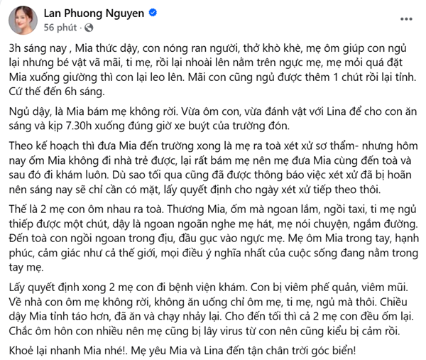 Lan Phương chia sẻ lý do địu con đến phiên tòa xử ly hôn