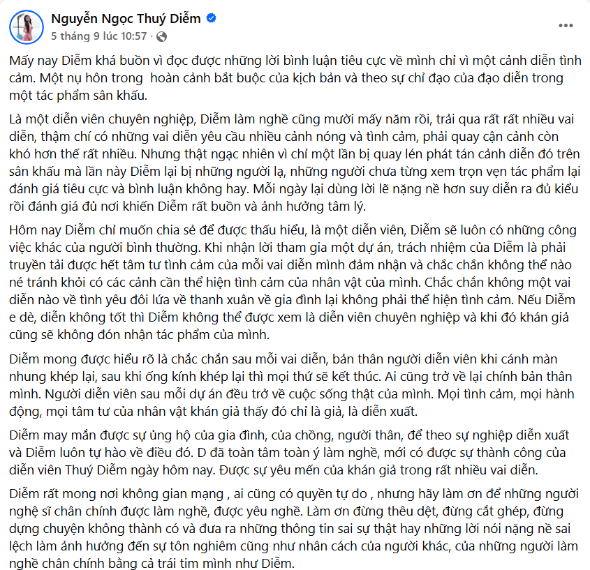 Thúy Diễm lên tiếng sau khi chồng phủ nhận tin đồn ly hôn