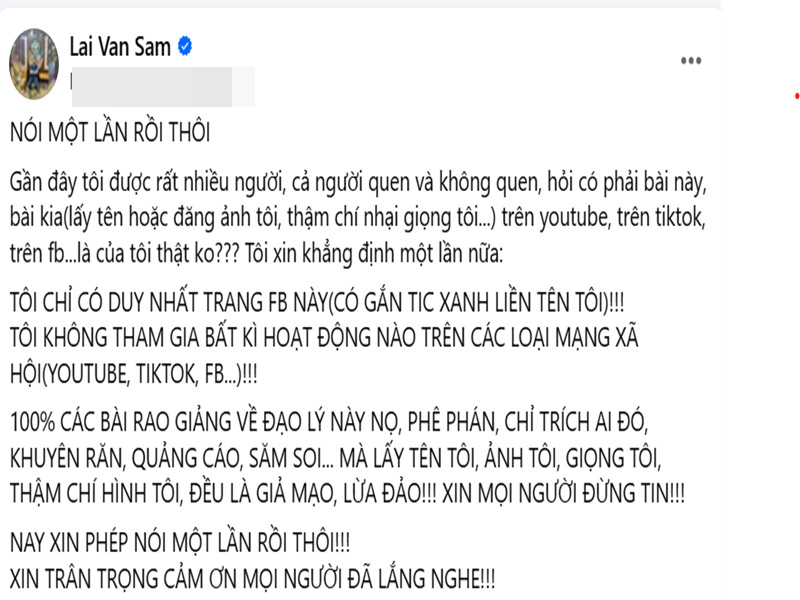 Nhà báo Lại Văn Sâm bao lần lên tiếng cảnh báo bị mạo danh?