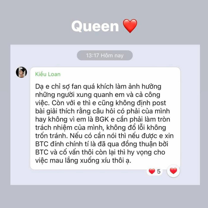 Bị anti-fan công kích vì câu hỏi cho Mai Ngô, Lona Kiều Loan nhắn tin 'thỉnh cầu' BTC Miss Grand Vietnam