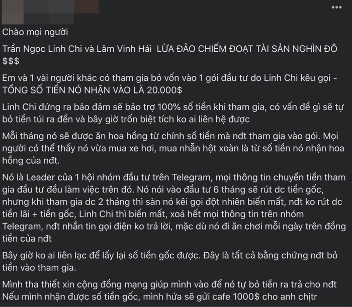 Một cặp đôi Vbiz bị tố lừa đảo nghìn đô, người trong cuộc nói gì?