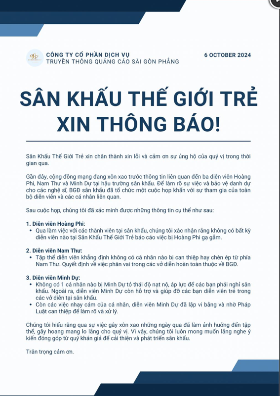 Lùm xùm của diễn viên Hoàng Phi sân khấu Thế giới Trẻ Lùm xùm của diễn viên Hoàng Phi sân khấu Thế giới Trẻ