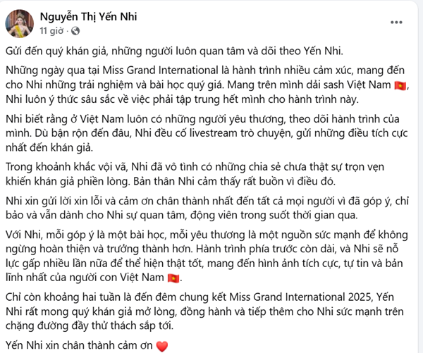 Toàn cảnh ồn ào của Hoa hậu Yến Nhi ở Miss Grand International 2025
