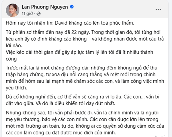 Lan Phương phản ứng ra sao khi chồng cũ kháng cáo?