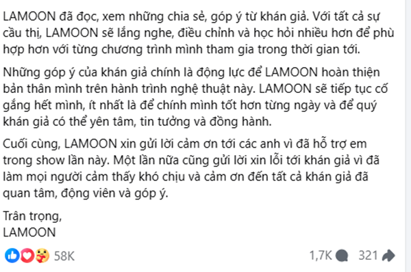 "Em xinh" Lamoon xin lỗi vì ồn ào được Trường Giang động viên