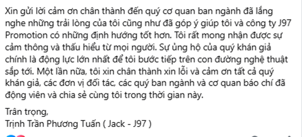 Lý do ca sĩ Jack tạm dừng hoạt động Lý do ca sĩ Jack tạm dừng hoạt động