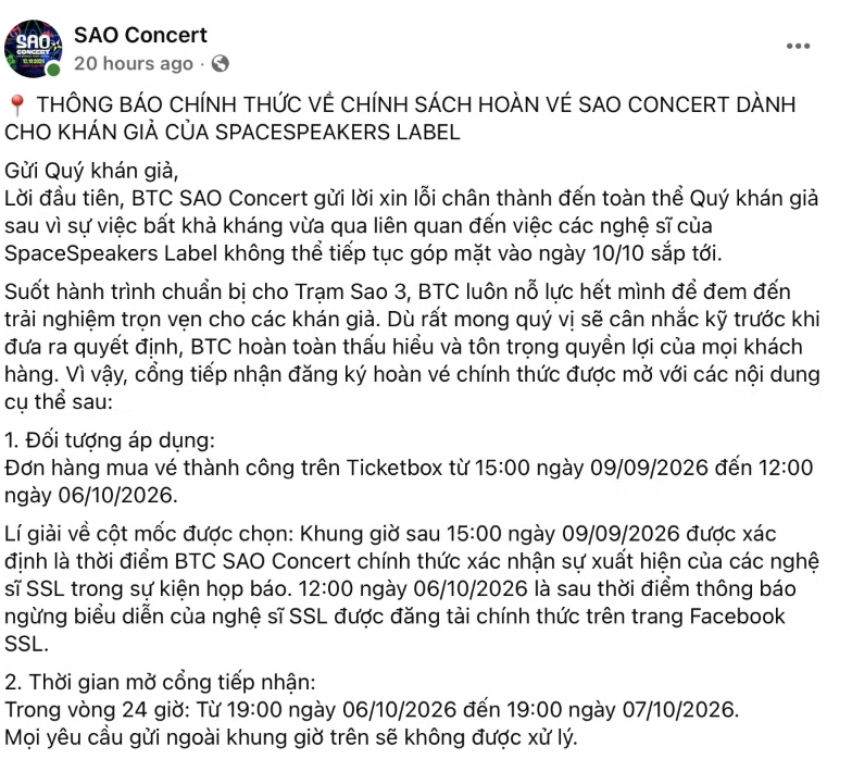 SS Label rút khỏi SAO Concert, động thái của BTC gây chú ý