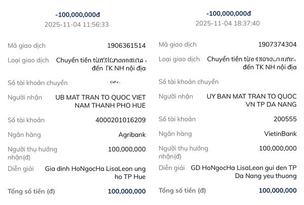 Hồ Ngọc Hà tiếp tục ủng hộ trăm triệu cho bà con miền Trung