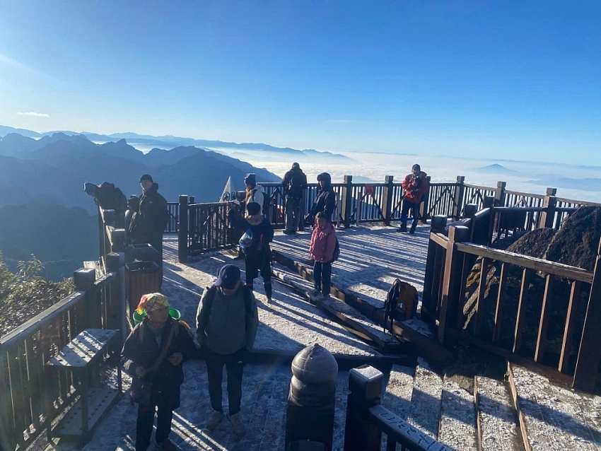 Băng giá phủ trắng Fansipan, du khách háo hức săn khoảnh khắc đầu mùa Băng giá phủ trắng Fansipan, du khách háo hức săn khoảnh khắc đầu mùa