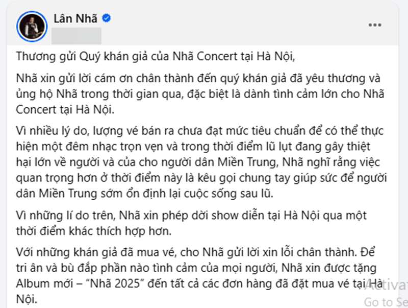 Ca sĩ Lân Nhã tiết lộ lý do hủy concert tại Hà Nội Ca sĩ Lân Nhã tiết lộ lý do hủy concert tại Hà Nội