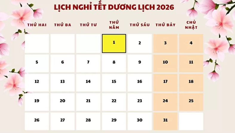 Người lao động được nghỉ Tết Dương lịch 2026 mấy ngày?