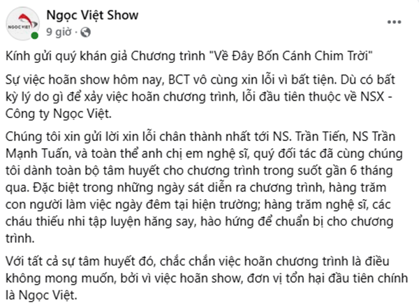 Hủy show sát giờ G, BTC Về đây bốn cánh chim trời "bào chữa" gì?