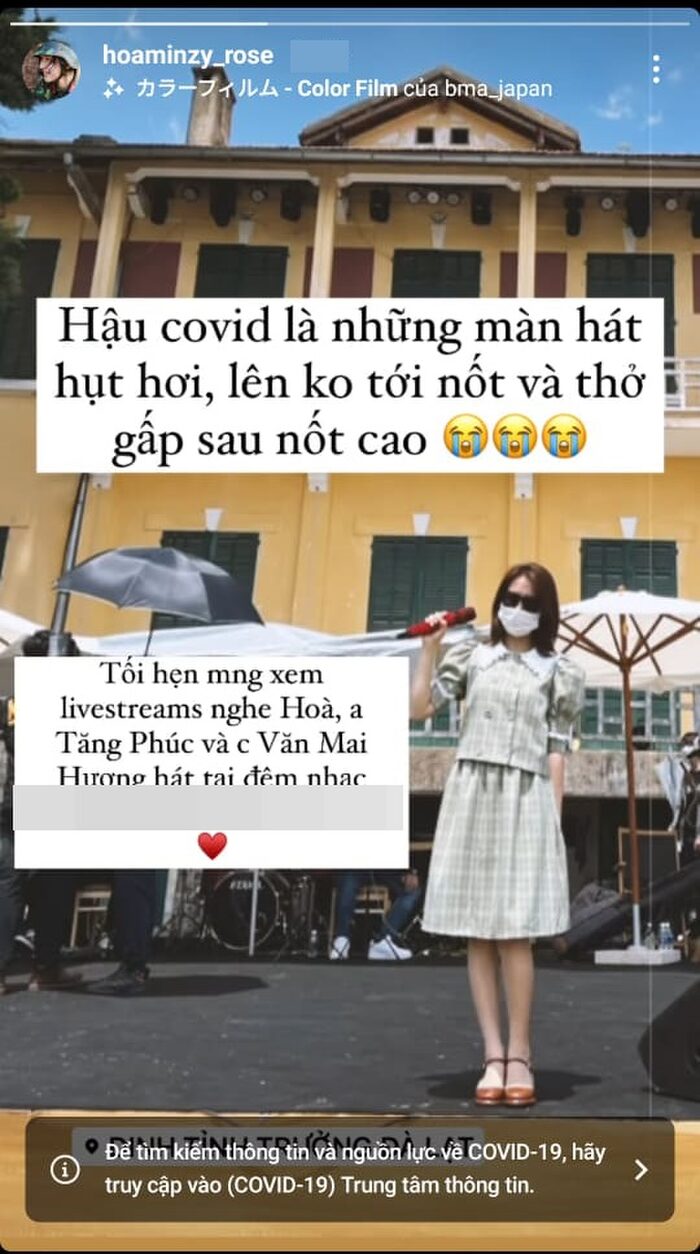 Hòa Minzy tiết lộ giọng hát bị ảnh hưởng hậu dương tính COVID-19, tình trạng khá nghiêm trọng