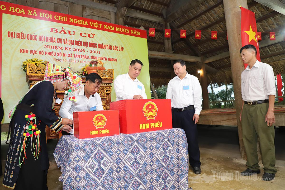 Bí thư Tỉnh ủy Hầu A Lềnh dự Lễ khai mạc và bỏ phiếu tại Khu vực bầu cử số 1 (Đình Tân Trào) xã Tân Trào Bí thư Tỉnh ủy Hầu A Lềnh dự Lễ khai mạc và bỏ phiếu tại Khu vực bầu cử số 1 (Đình Tân Trào) xã Tân Trào