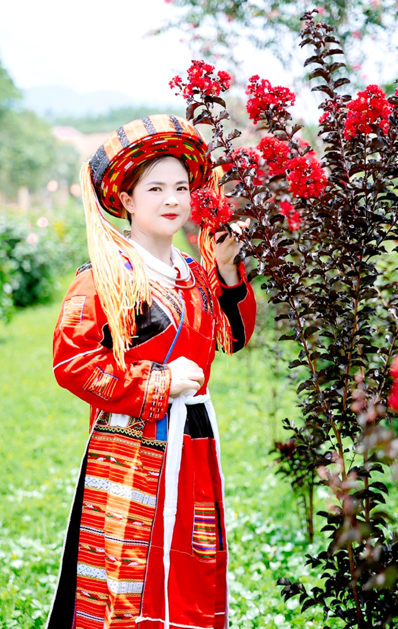 Cán bộ, hội viên Hội Liên hiệp Phụ nữ huyện Quang Bình quảng bá vẻ đẹp hoa Tường vi.                                                              					  Ảnh: CTV