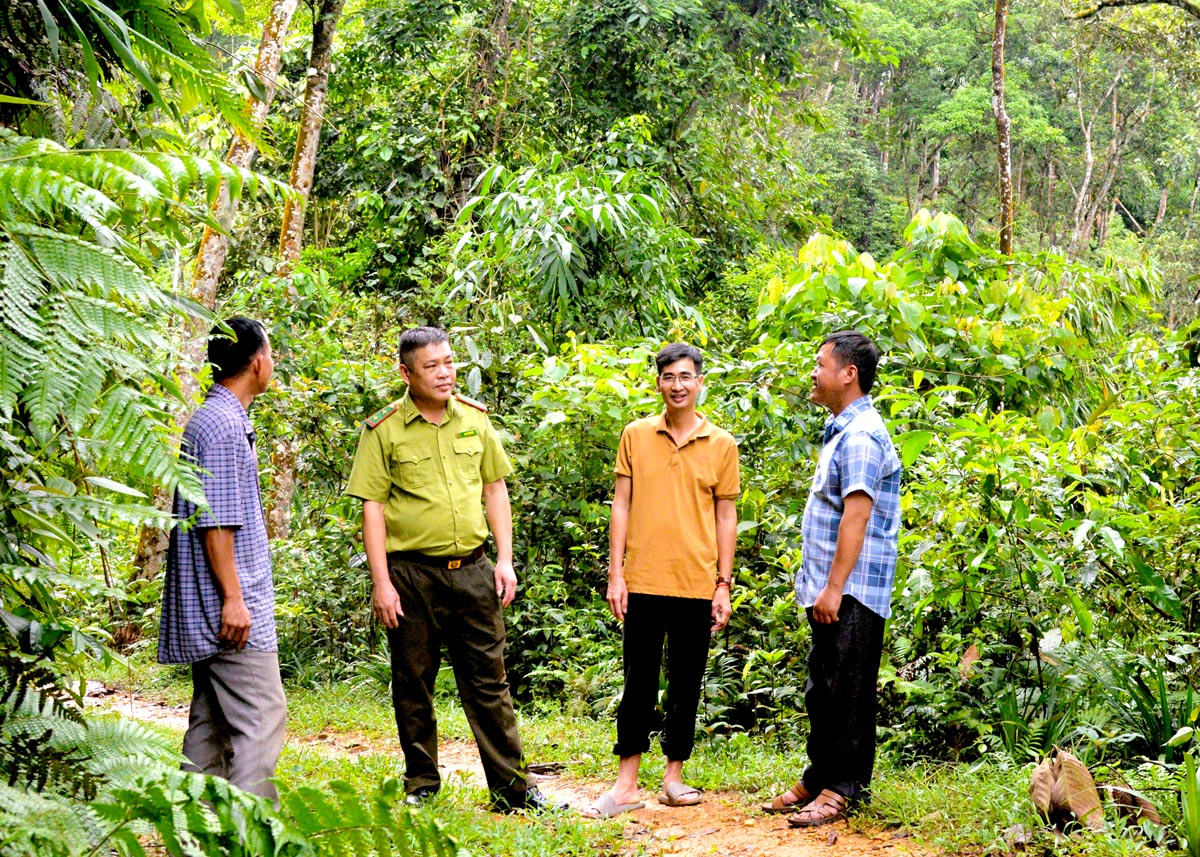 Cán bộ Hạt Kiểm lâm huyện Quang Bình phối hợp chặt chẽ với thôn My Bắc kiểm tra, quản lý và bảo vệ rừng.