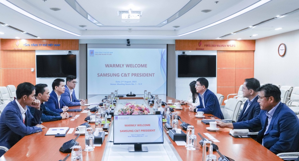Hai bên bày tỏ niềm vui mừng trước mối liên hệ hợp tác hiệu quả và phát triển; đặc biệt đánh giá cao năng lực phối hợp giữa PV GAS, Samsung C&amp;T cùng các đơn vị liên quan