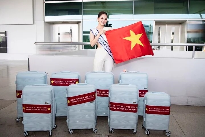 Hoa hậu Mai Phương mang 140 kg hành lý sang Ấn Độ dự thi Miss World 71 Hoa hậu Mai Phương mang 140 kg hành lý sang Ấn Độ dự thi Miss World 71