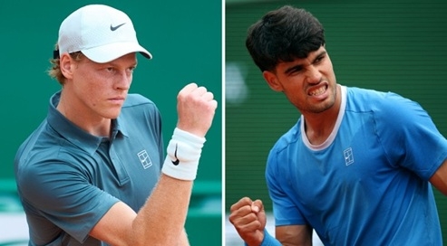 Nếu vô địch, Sinner (bên trái) sẽ soán ngôi số 1 thế giới của Alcaraz (bên phải) Nếu vô địch, Sinner (bên trái) sẽ soán ngôi số 1 thế giới của Alcaraz (bên phải)