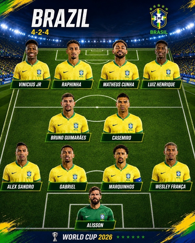 Danh sách cầu thủ dự World Cup 2026 của đội Brazil