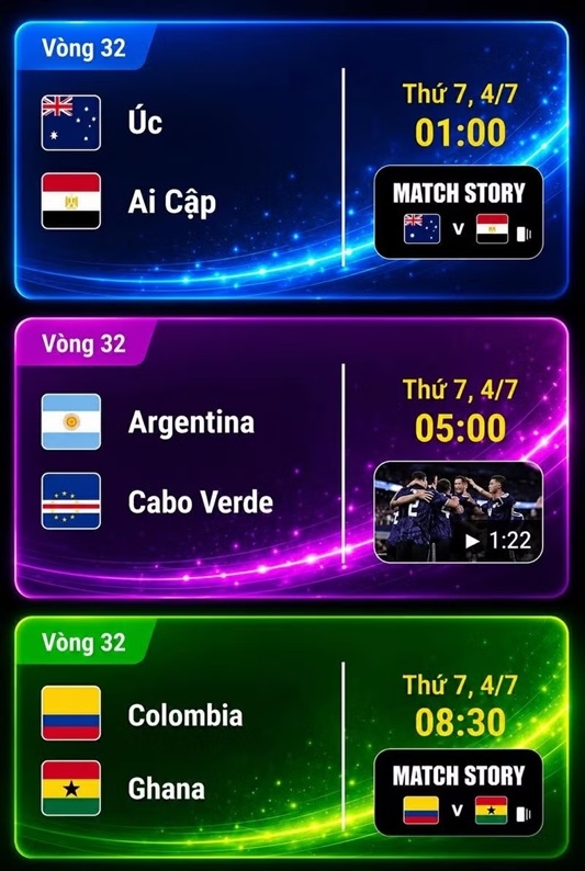 Lịch thi đấu World Cup 2026 ngày 4/7.