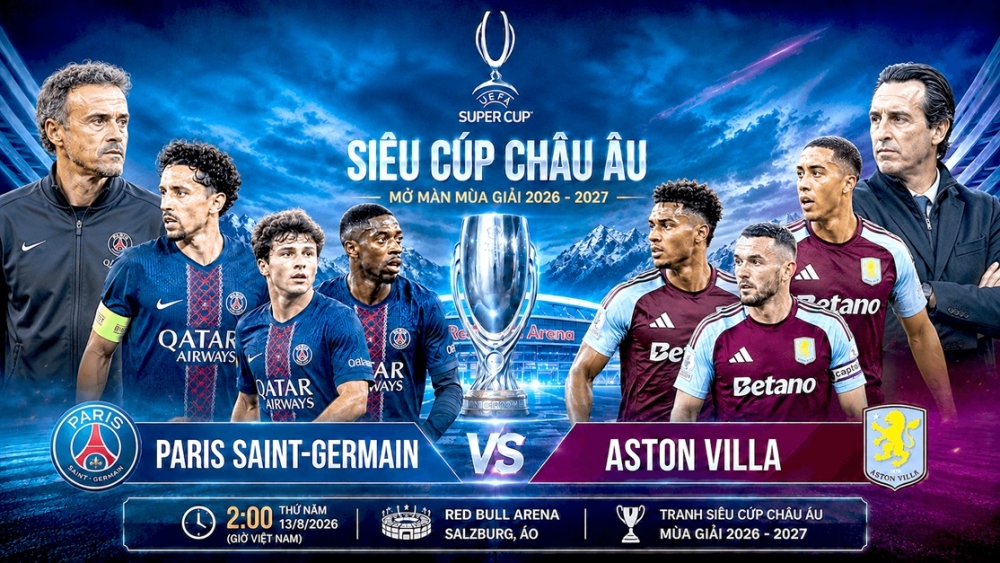 PSG hay Aston Villa ai sẽ mở màn mùa giải bằng chiếc cúp. Ảnh tạo bởi AI