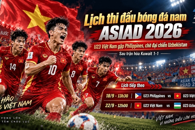 Lịch thi đấu bóng đá nam ASIAD 2026 mới nhất: U23 Việt Nam gặp Philippines sau trận hòa Kuwait