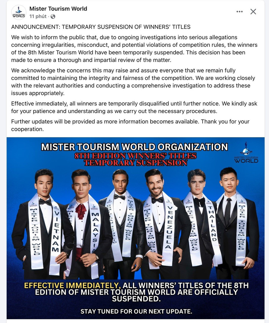 Bác tin tước danh hiệu Mister Tourism World 2025 của đại diện Việt Nam