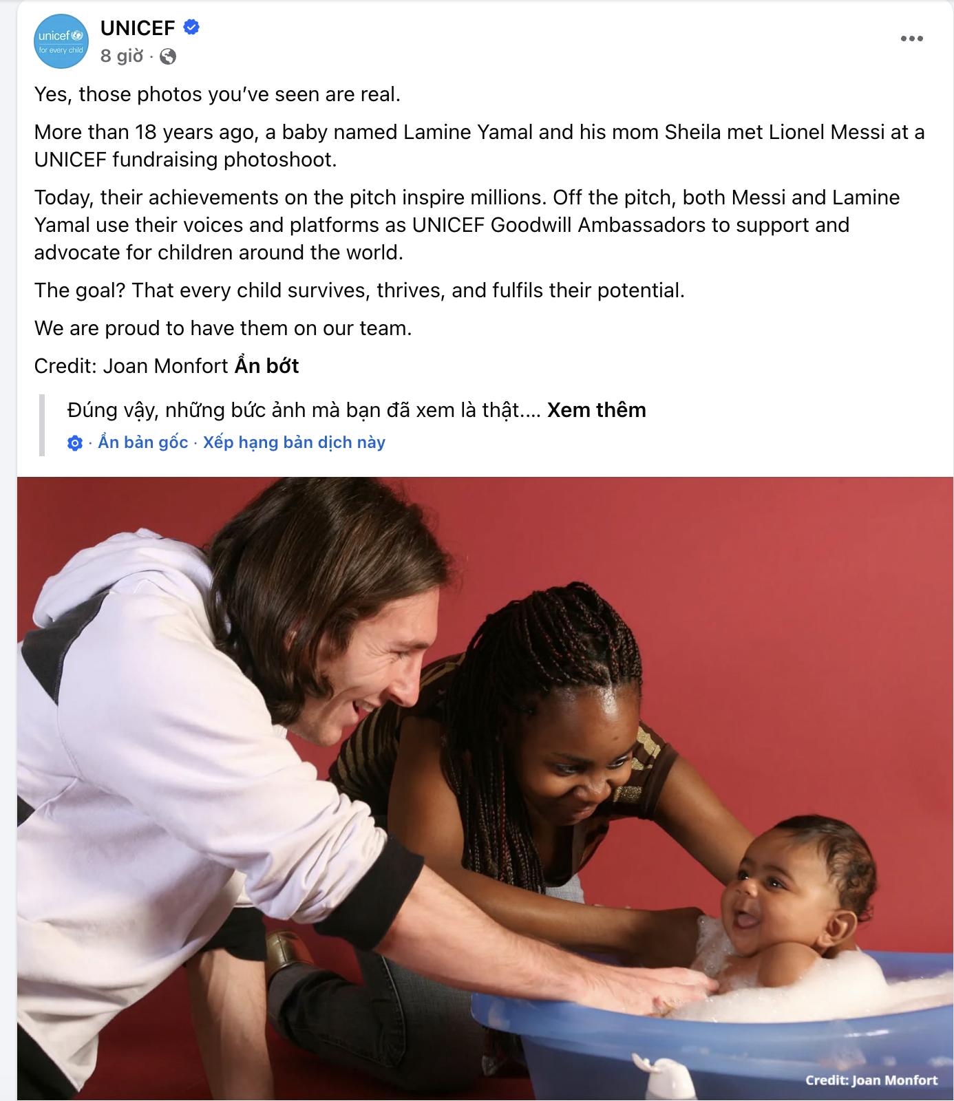 UNICEF xác nhận loạt ảnh Messi và Lamine Yamal từng gặp nhau từ gần 20 năm trước