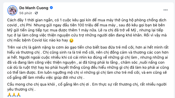 Đỗ Mạnh Cường tiết lộ Phi Nhung từng nhiệt tình góp tiền mua máy thở khi anh kêu gọi