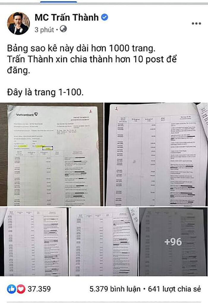 MC Trấn Thành tung bản sao kê dài 1.000 trang sau loạt ồn ào từ thiện