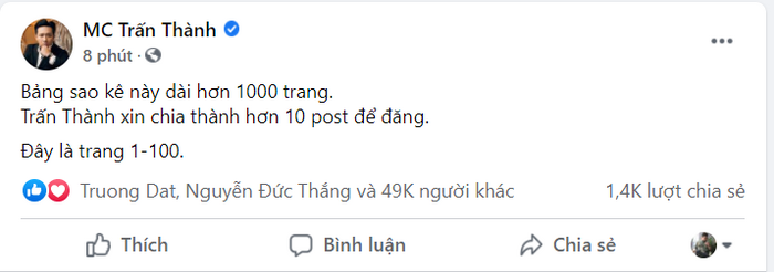 MC Trấn Thành tung bản sao kê dài 1.000 trang sau loạt ồn ào từ thiện