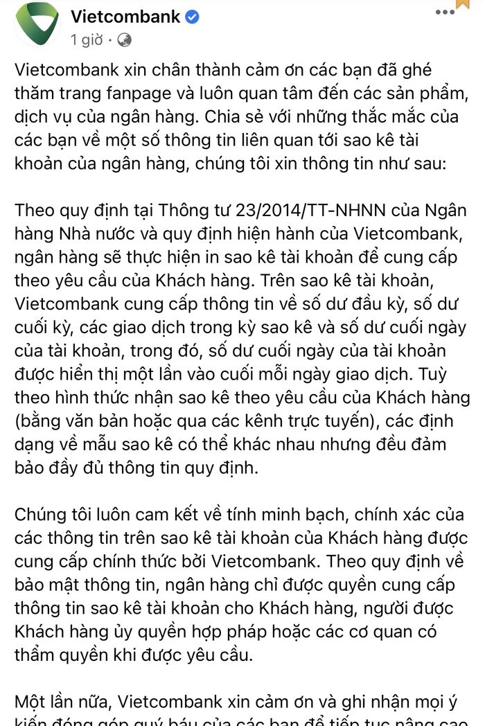 Vietcombank chính thức lên tiếng sau khi bị dân mạng 'tấn công' từ vụ Trấn Thành tung 1.000 tờ sao kê
